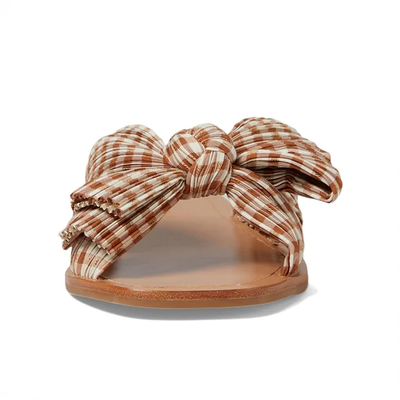 NIB Loeffler Randall Rima Women's Bow Slide Sandals Brown Gingham - Size US 9 - Picture 4 of 14